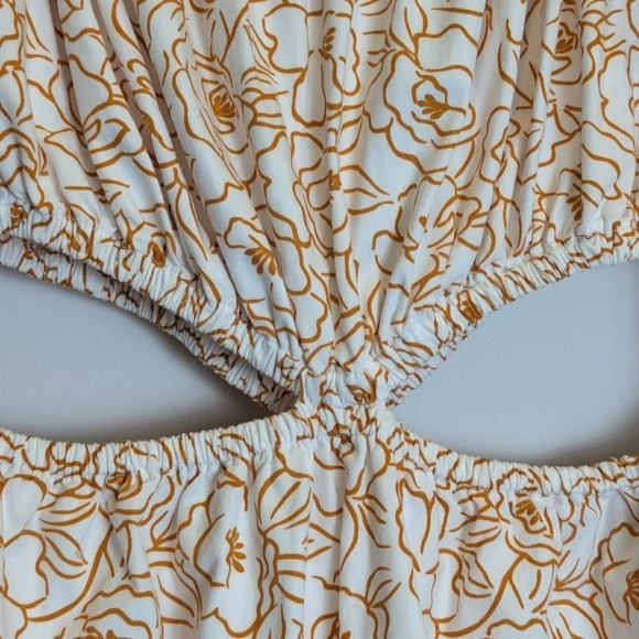 Faithfull The Brand Orange White Gabelli Mini Dress Puff Sleeves Size Large - Picture 3 of 8